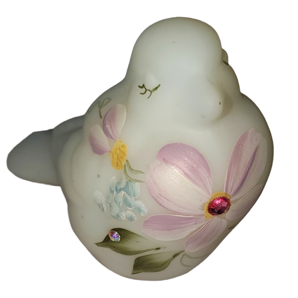 Fenton White Hand Painted Song Bird With Rhinestones 100 Year Anniversary - Picture 3 of 9